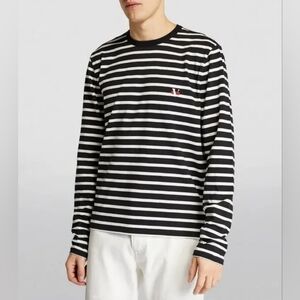 VAYDER Black/White Striped Embroidered Long Sleeve Shirt w/Thumb Holes XL NWT